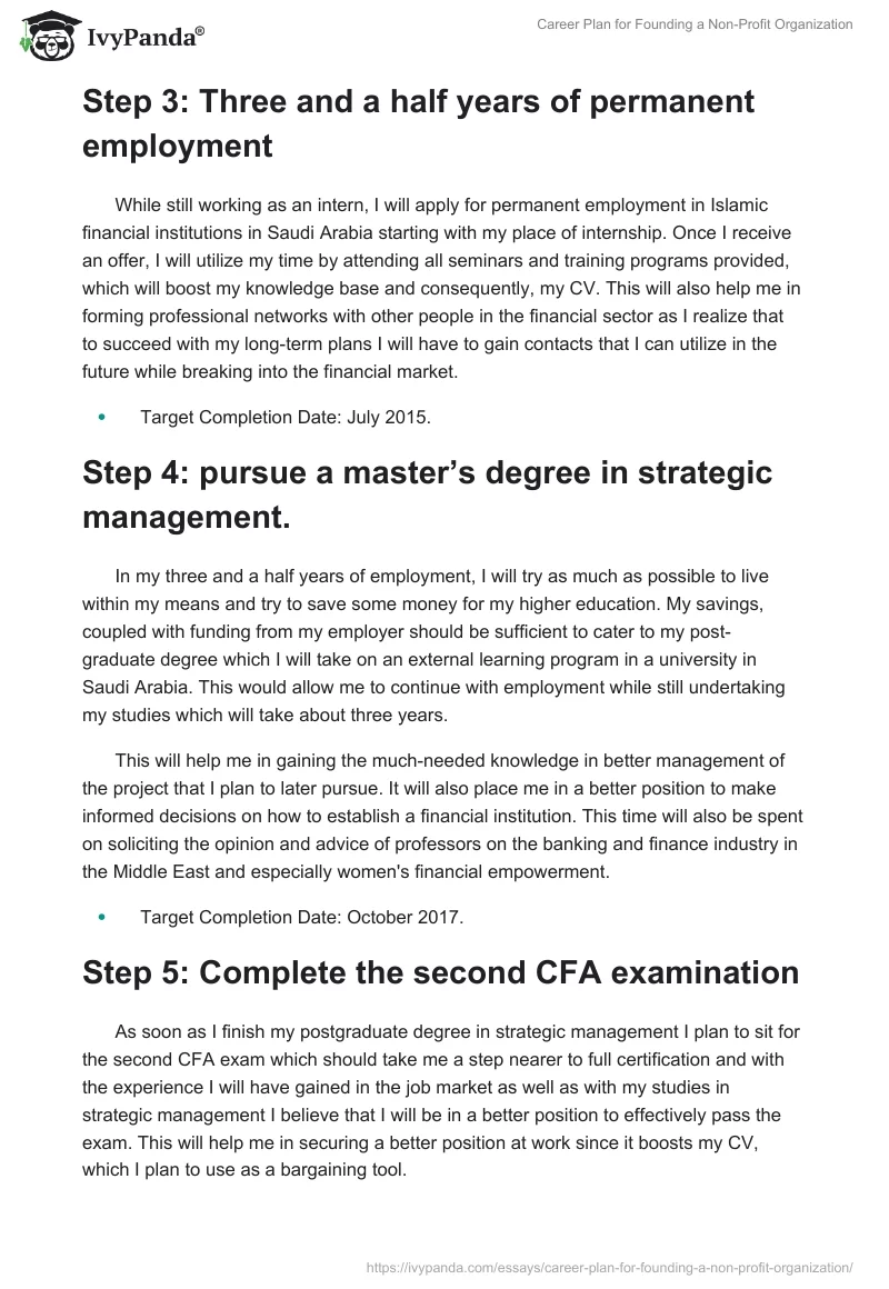 Career Plan for Founding a Non-Profit Organization. Page 3
