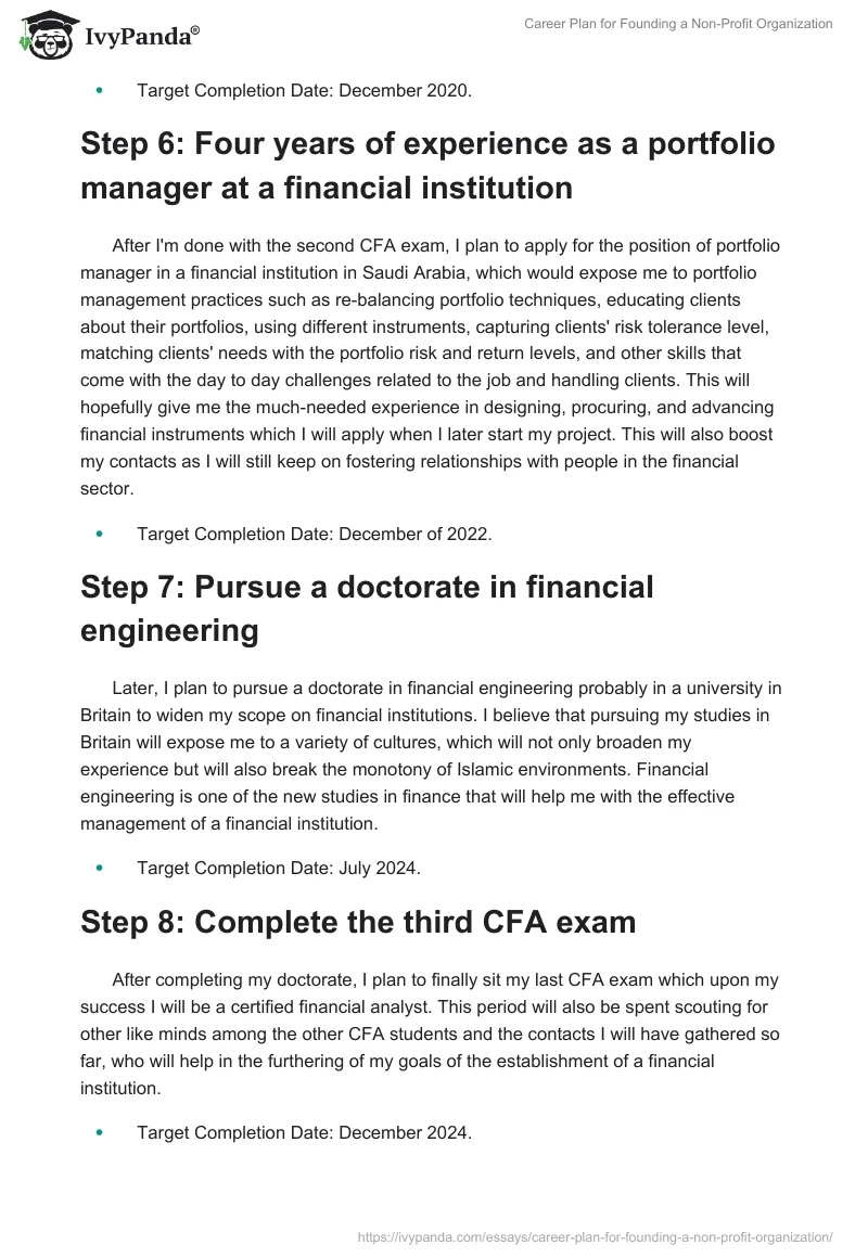 Career Plan for Founding a Non-Profit Organization. Page 4