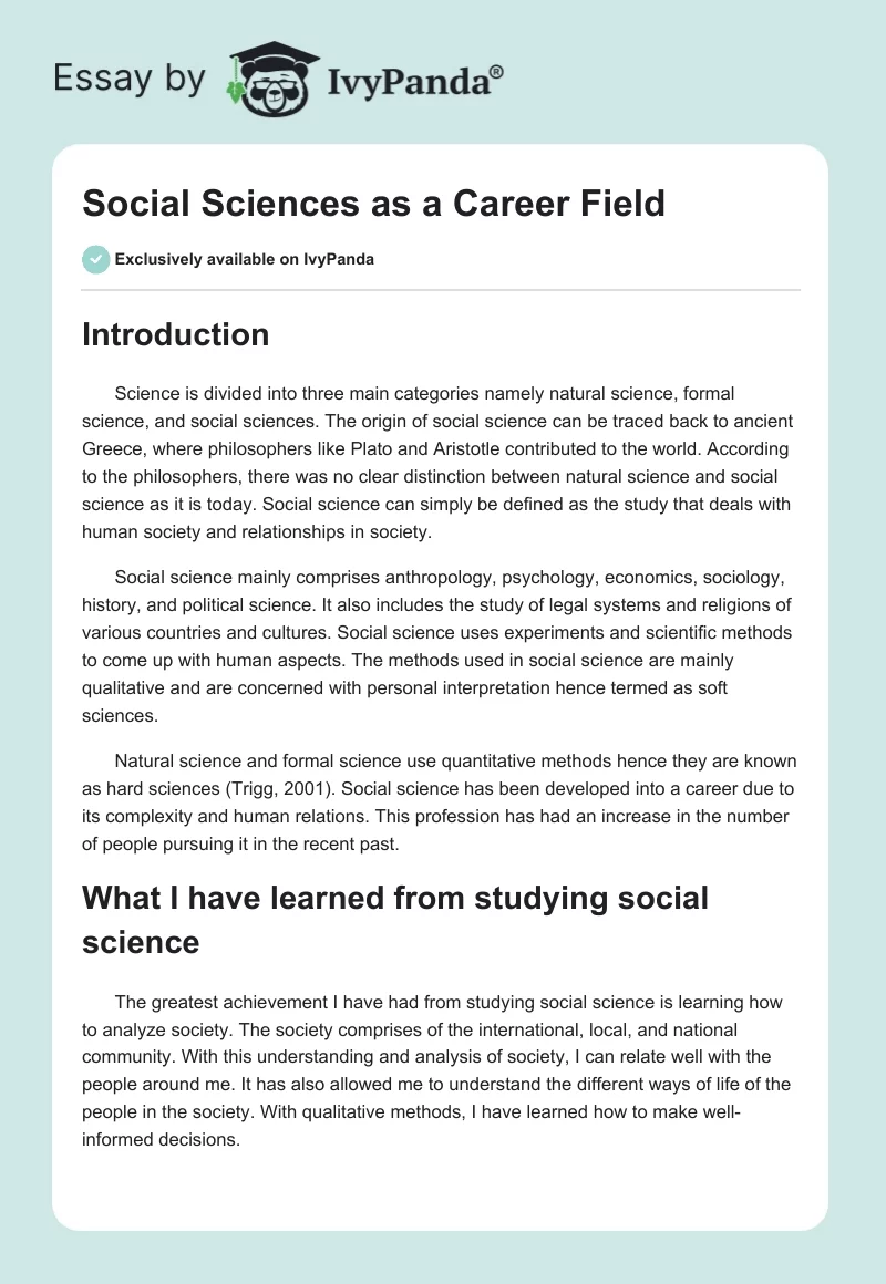 Social Sciences as a Career Field. Page 1