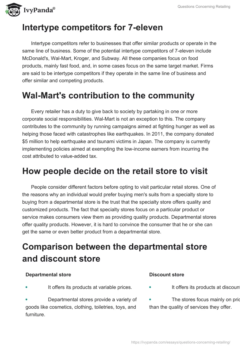 Questions Concerning Retailing. Page 2