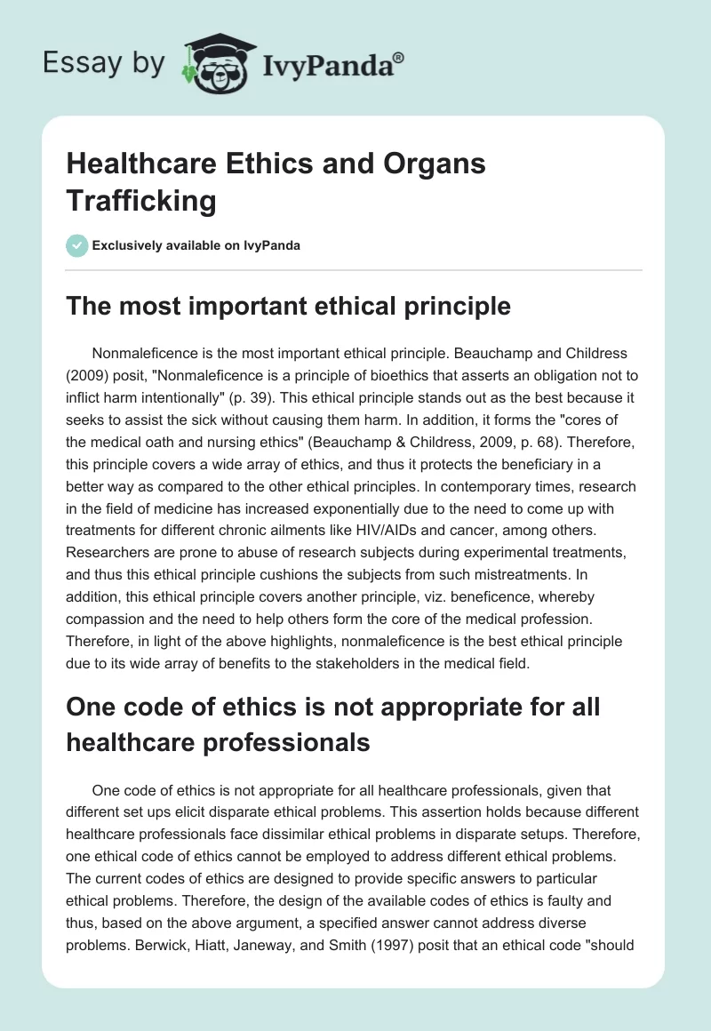 Healthcare Ethics and Organs Trafficking. Page 1