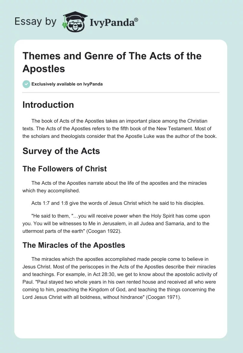 Themes and Genre of "The Acts of the Apostles". Page 1