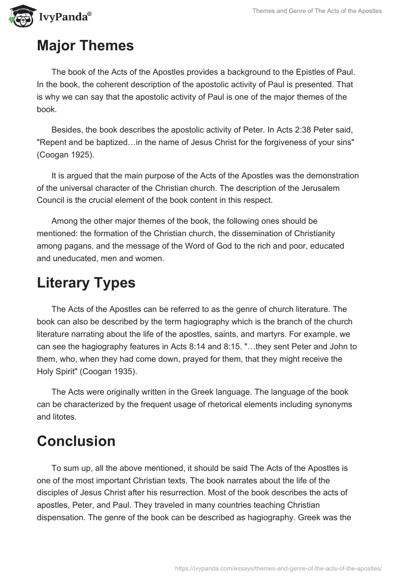 Themes and Genre of "The Acts of the Apostles". Page 2