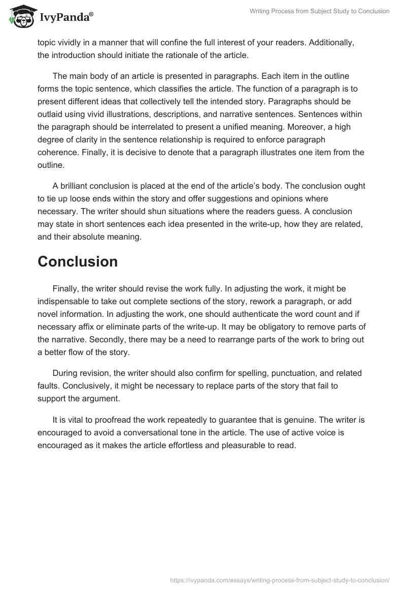 Writing Process from Subject Study to Conclusion. Page 2