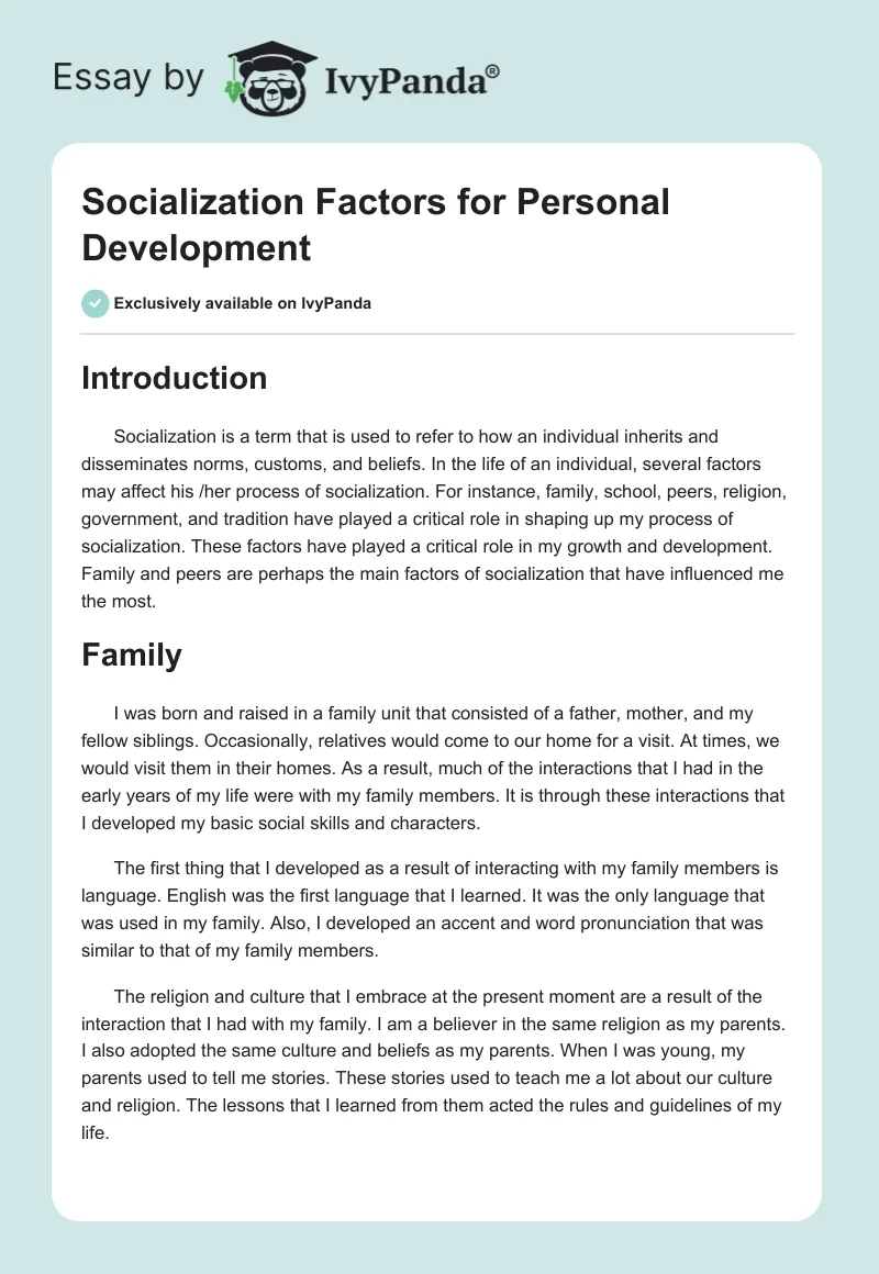 Socialization Factors for Personal Development. Page 1