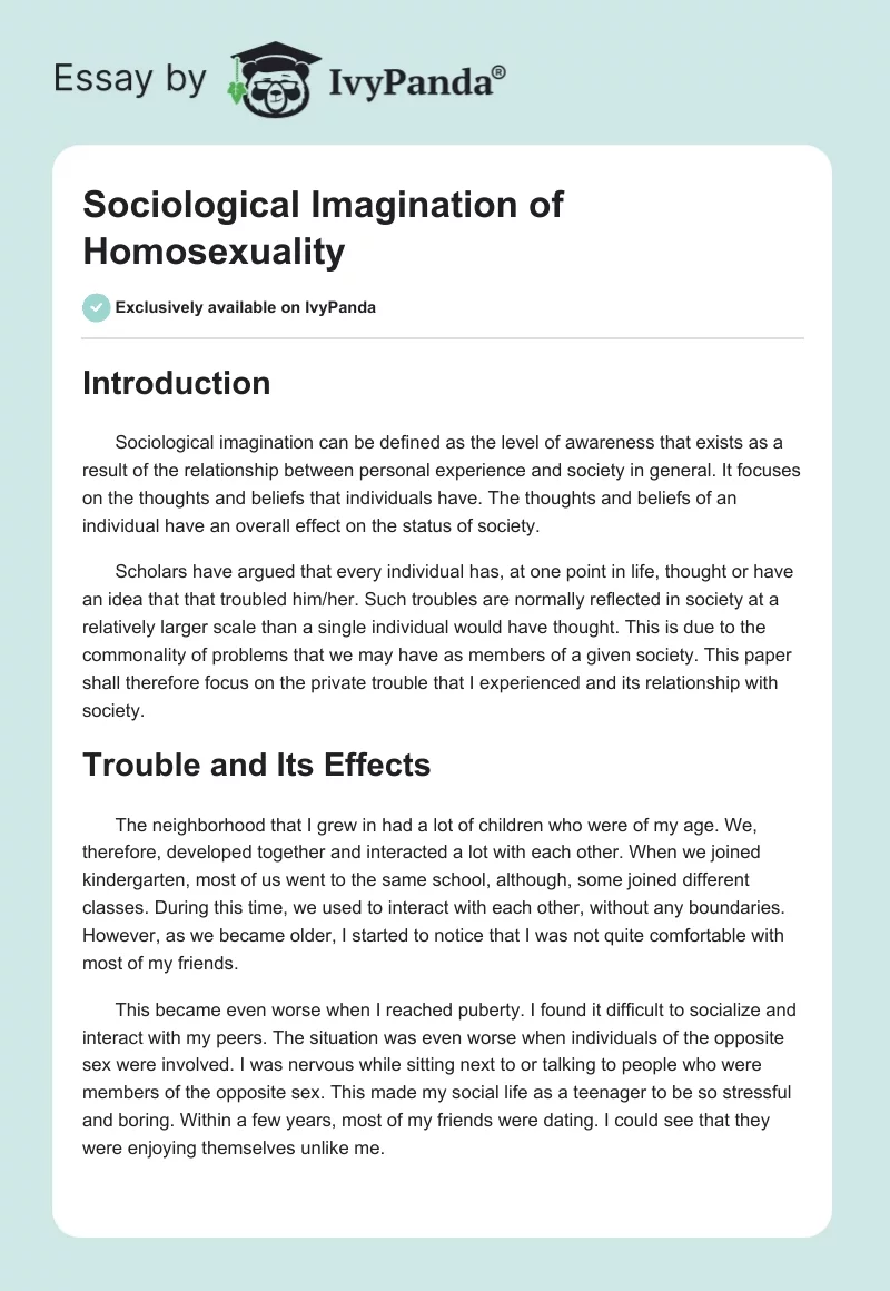 Sociological Imagination of Homosexuality. Page 1