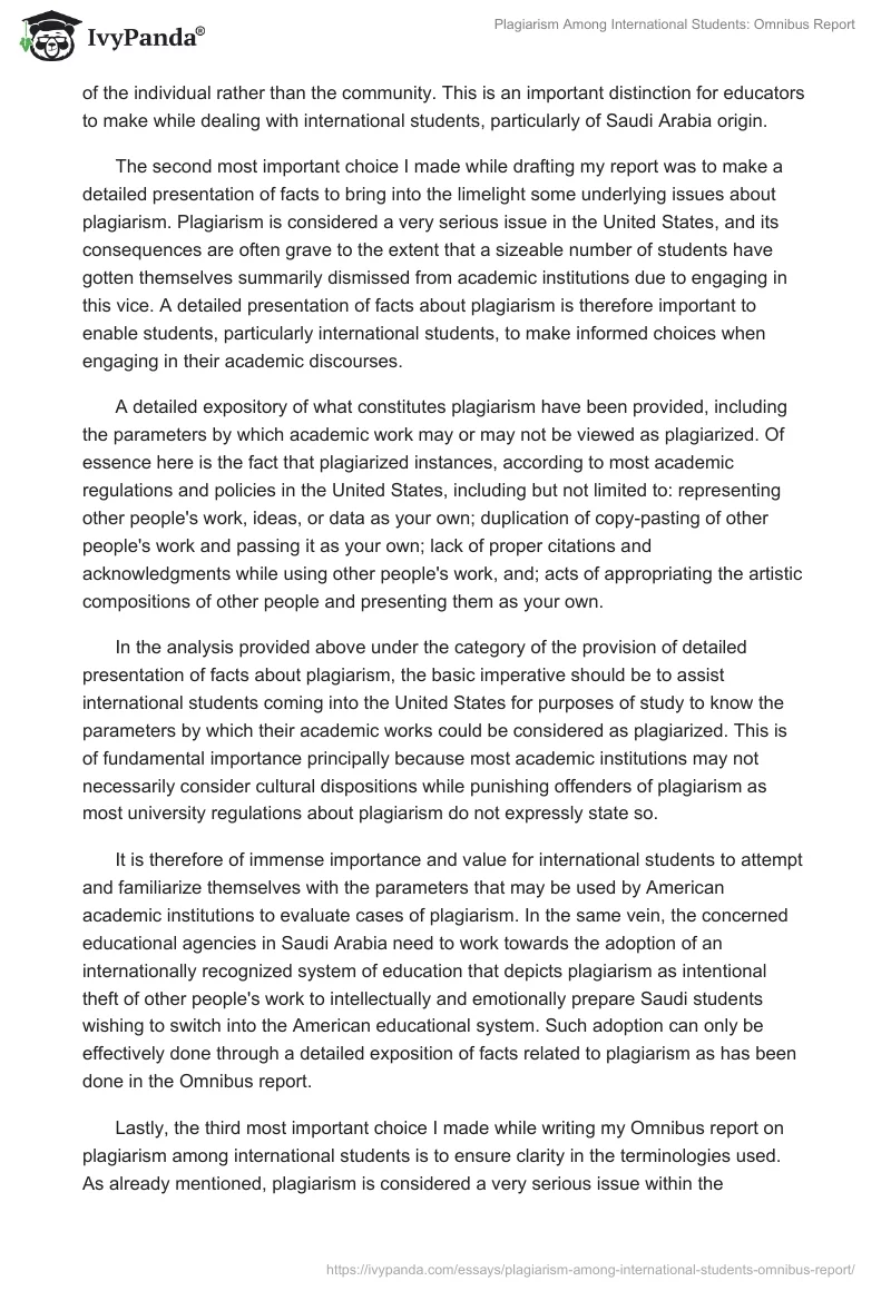 Plagiarism Among International Students: Omnibus Report. Page 3