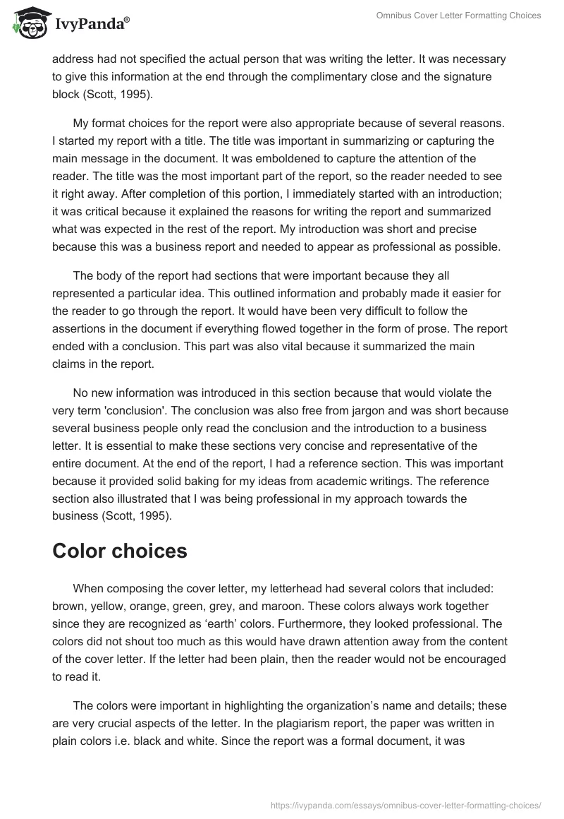 Omnibus Cover Letter Formatting Choices. Page 2