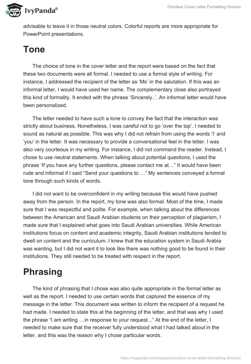 Omnibus Cover Letter Formatting Choices. Page 3