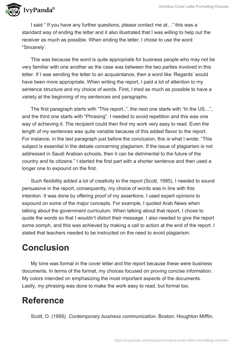 Omnibus Cover Letter Formatting Choices. Page 4