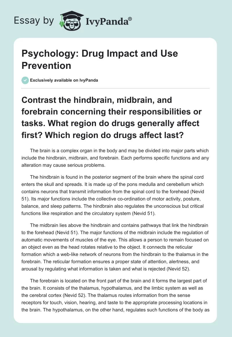 Psychology: Drug Impact and Use Prevention. Page 1