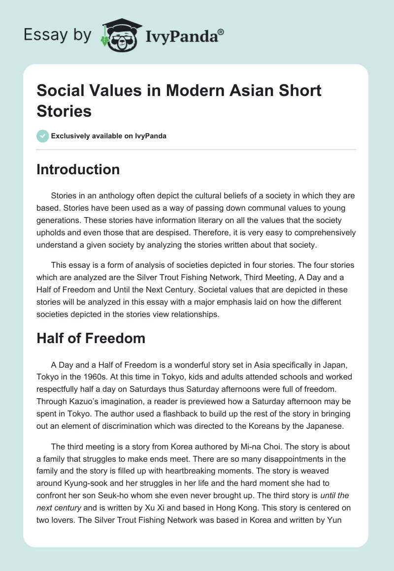Social Values in Modern Asian Short Stories. Page 1