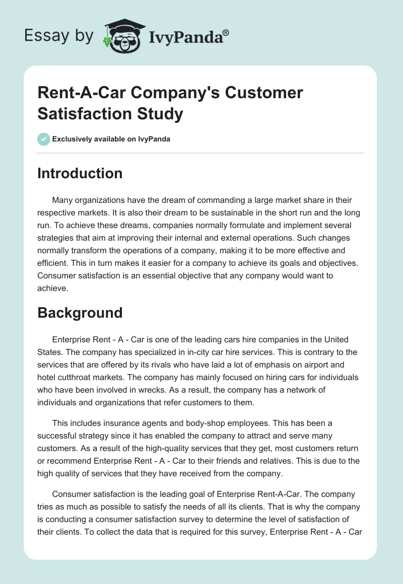 Rent-A-Car Company's Customer Satisfaction Study. Page 1