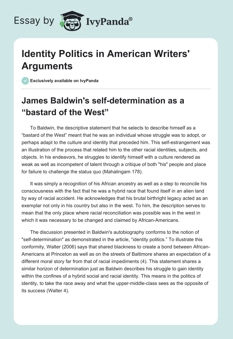 Identity Politics in American Writers' Arguments. Page 1
