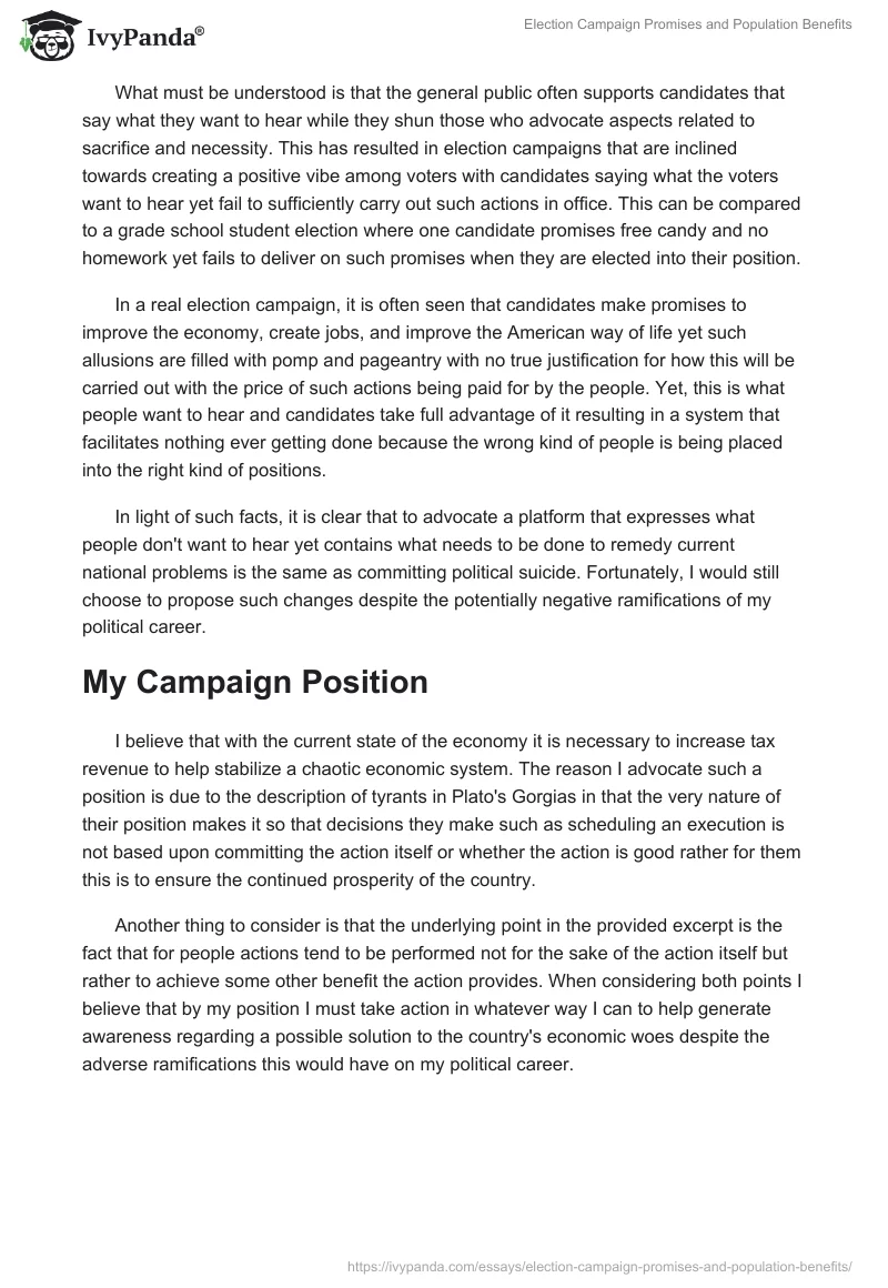 Election Campaign Promises and Population Benefits. Page 2