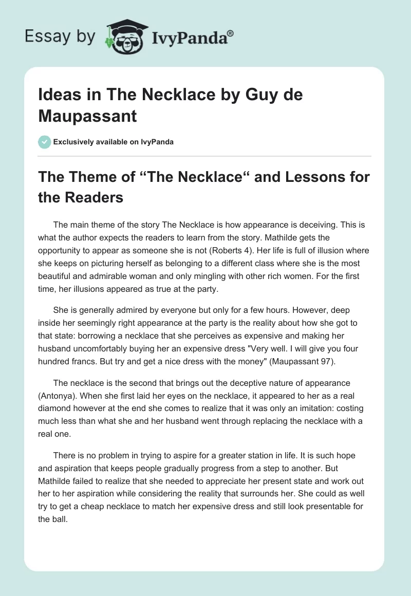Ideas in "The Necklace" by Guy de Maupassant. Page 1