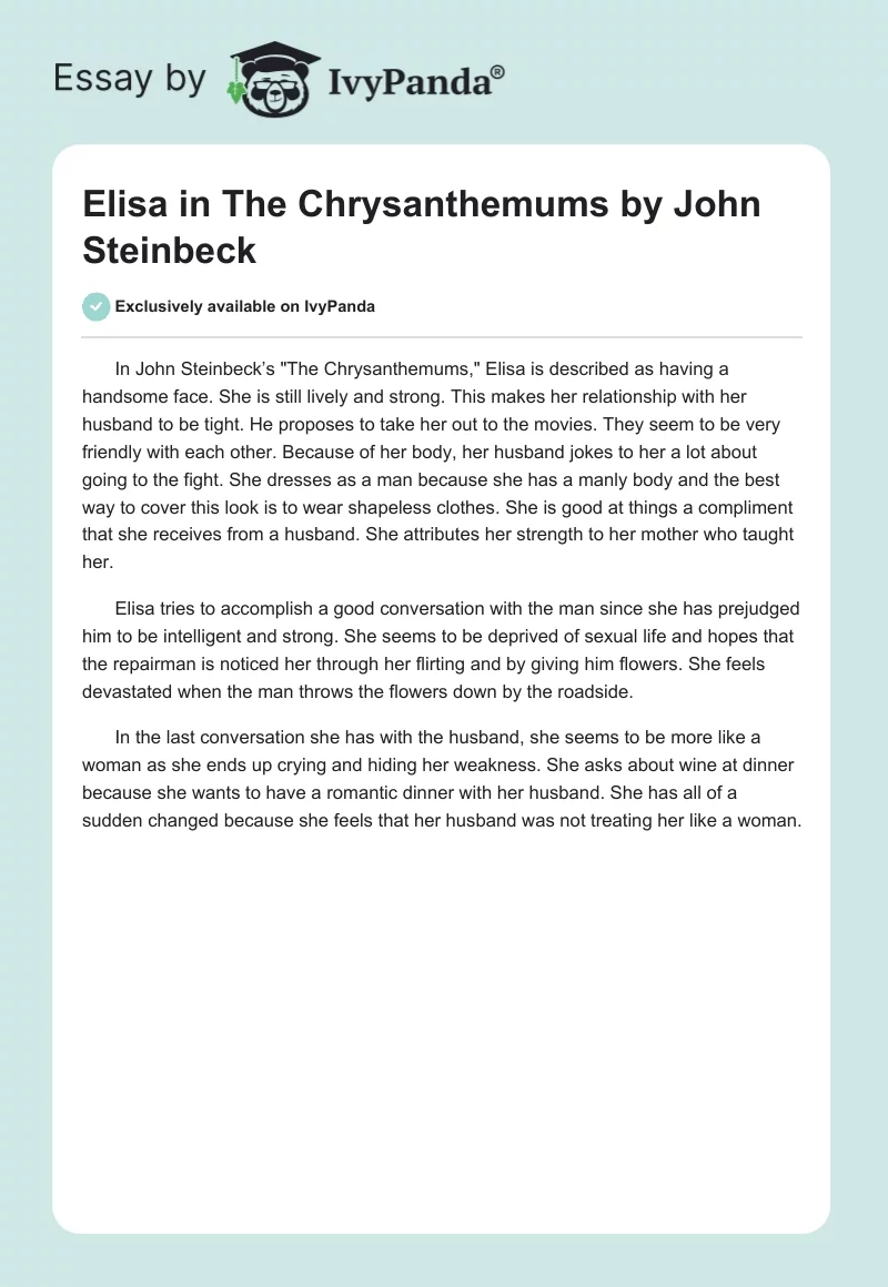 Elisa in "The Chrysanthemums" by John Steinbeck. Page 1