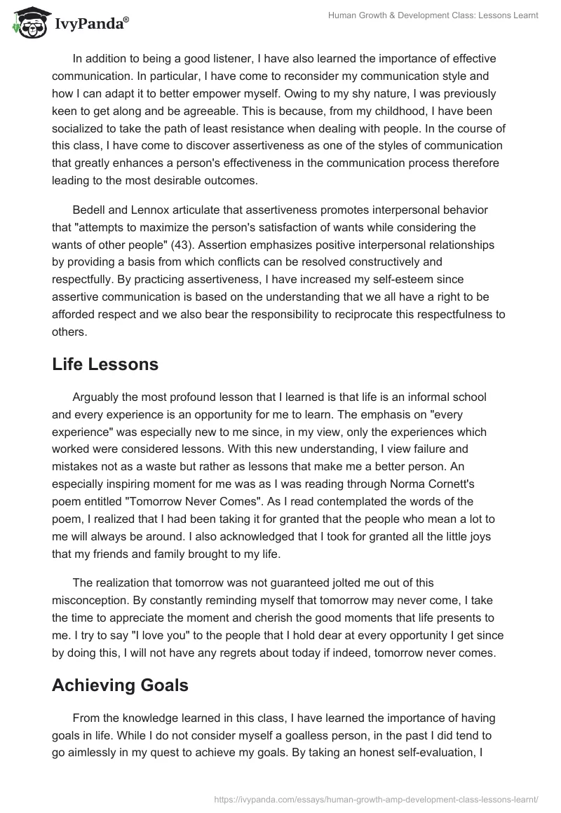 Human Growth & Development Class: Lessons Learnt. Page 4