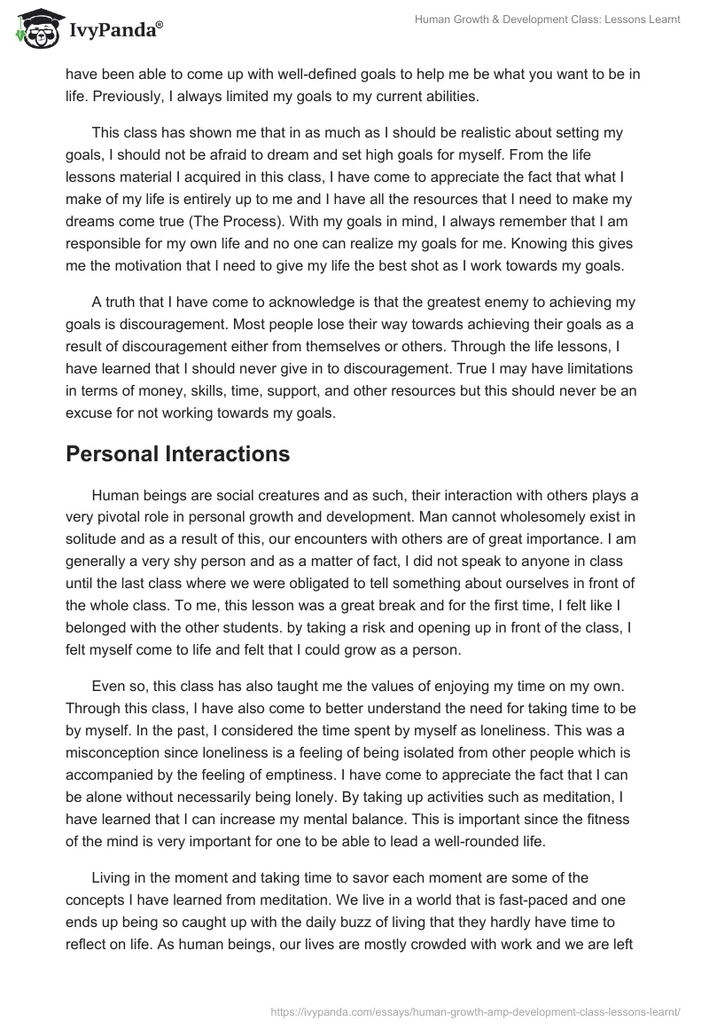 Human Growth & Development Class: Lessons Learnt. Page 5