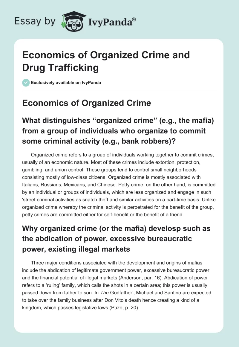 Economics of Organized Crime and Drug Trafficking. Page 1