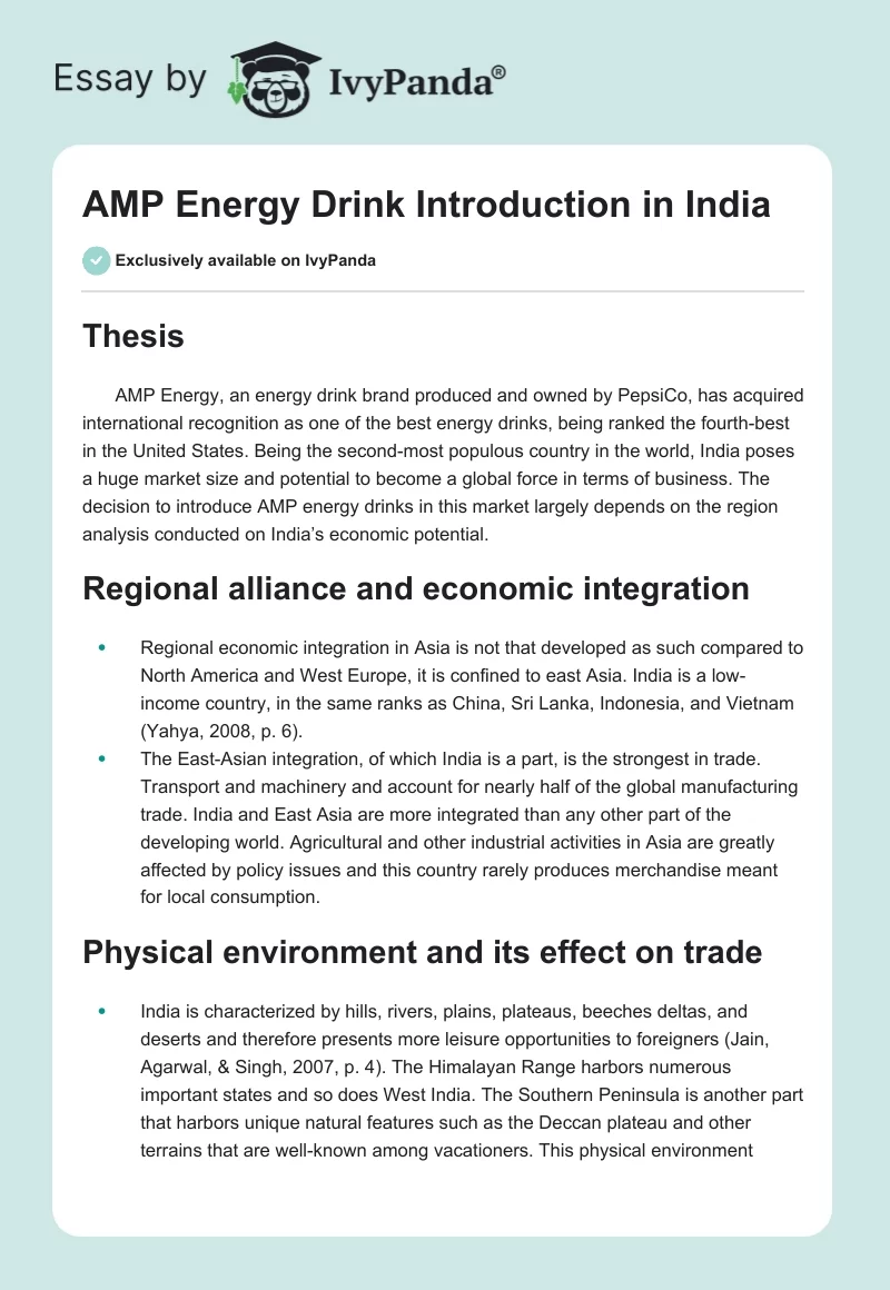 AMP Energy Drink Introduction in India. Page 1