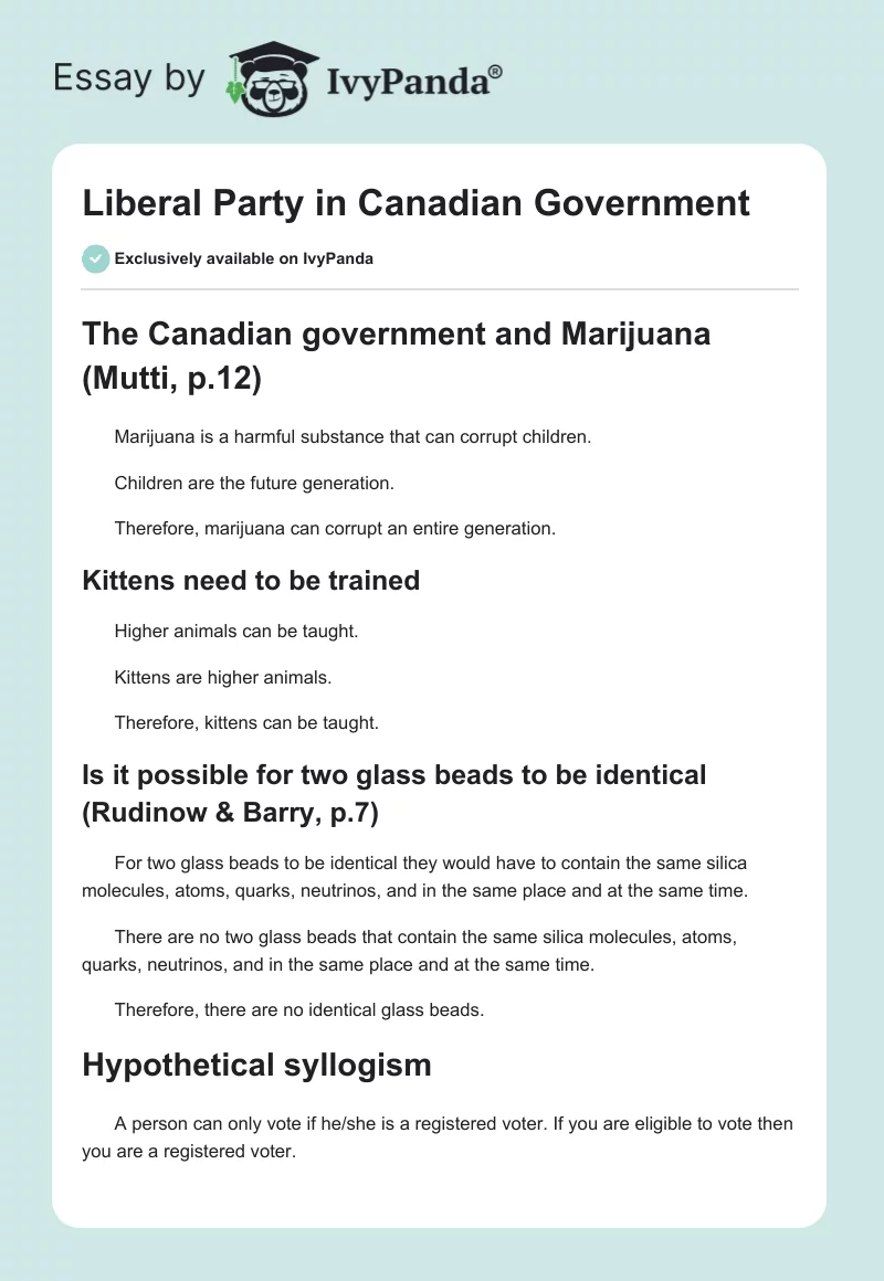 Liberal Party in Canadian Government. Page 1