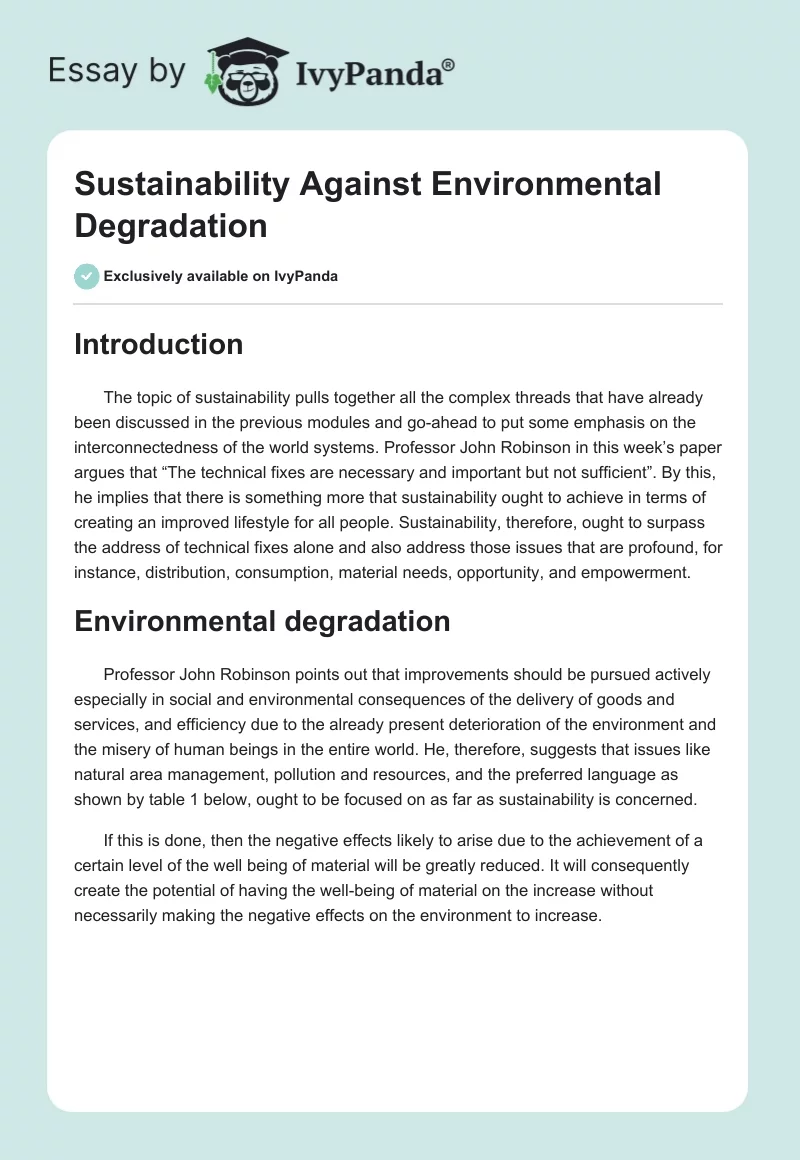 Sustainability Against Environmental Degradation. Page 1