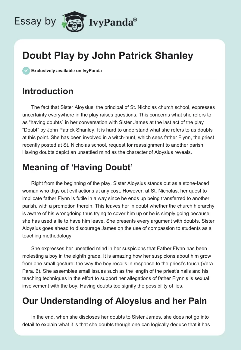 "Doubt" Play by John Patrick Shanley. Page 1