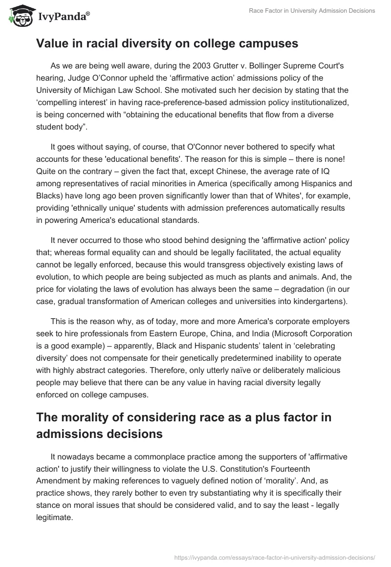 Race Factor in University Admission Decisions. Page 3