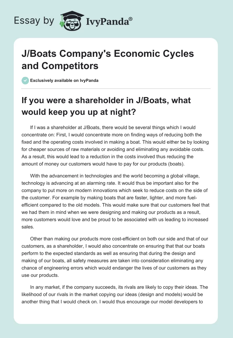 J/Boats Company's Economic Cycles and Competitors. Page 1