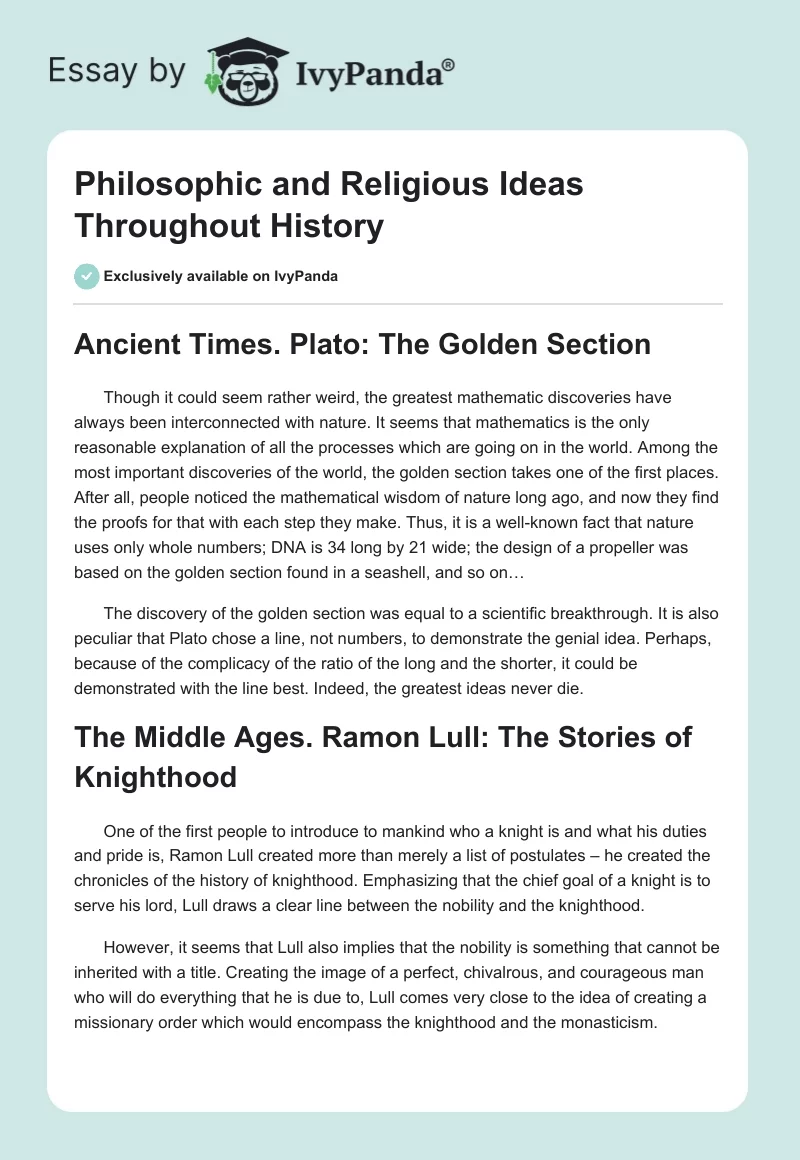 Philosophic and Religious Ideas Throughout History. Page 1