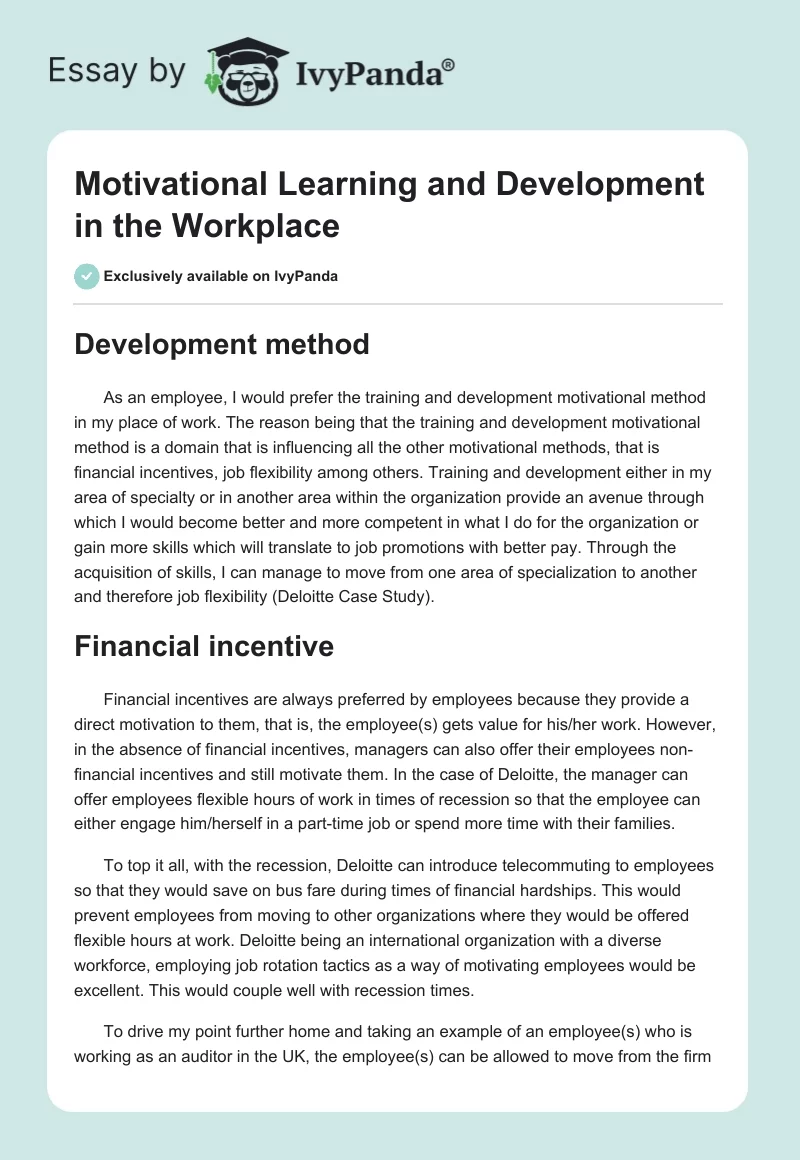 Motivational Learning and Development in the Workplace. Page 1