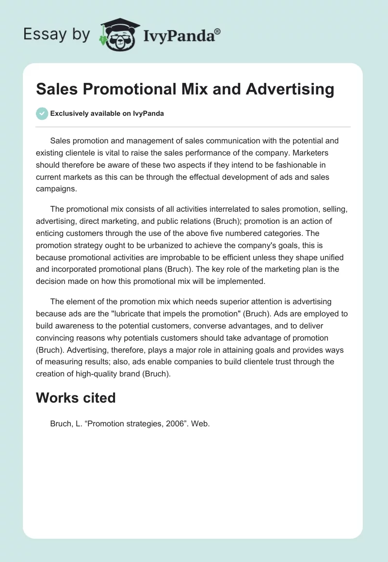 Sales Promotional Mix and Advertising. Page 1