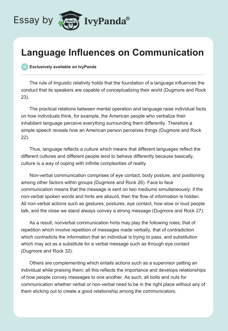 Language Influences on Communication. Page 1