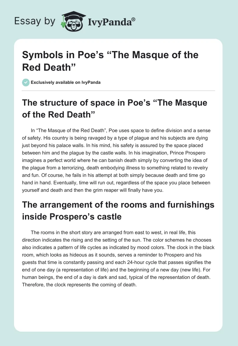 Symbols in Poe’s “The Masque of the Red Death”. Page 1
