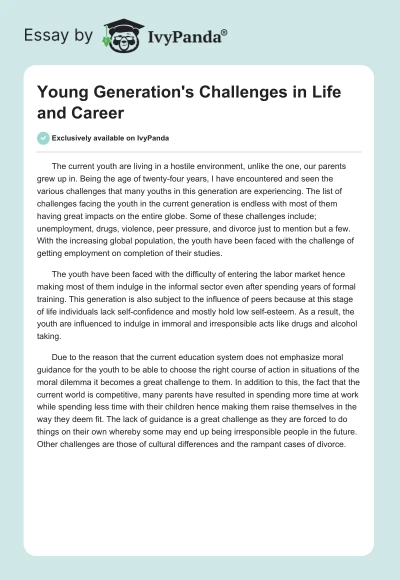 Young Generation's Challenges in Life and Career. Page 1