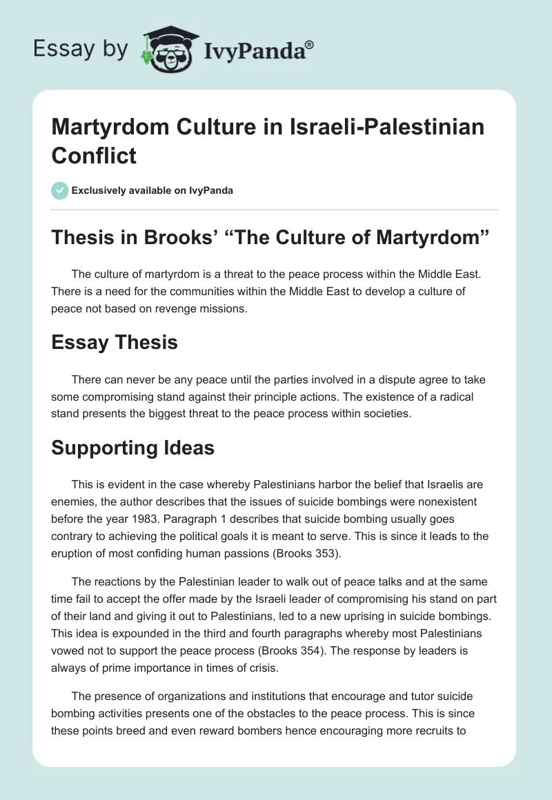 Martyrdom Culture in Israeli-Palestinian Conflict. Page 1