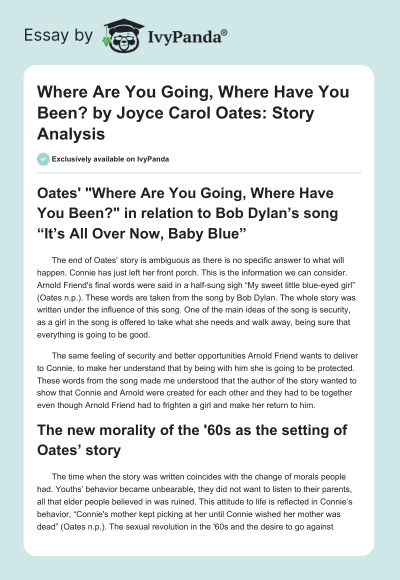 Where Are You Going, Where Have You Been? by Joyce Carol Oates: Story Analysis. Page 1