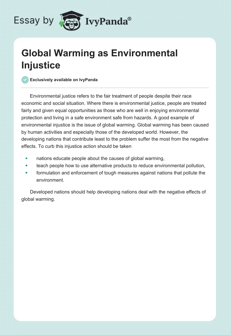 Global Warming as Environmental Injustice. Page 1