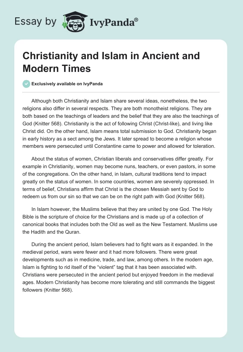 Christianity and Islam in Ancient and Modern Times. Page 1