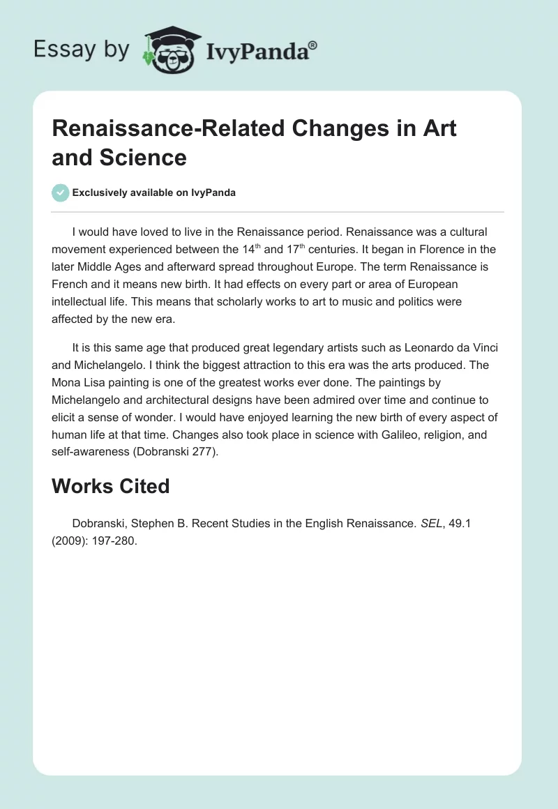 Renaissance-Related Changes in Art and Science. Page 1