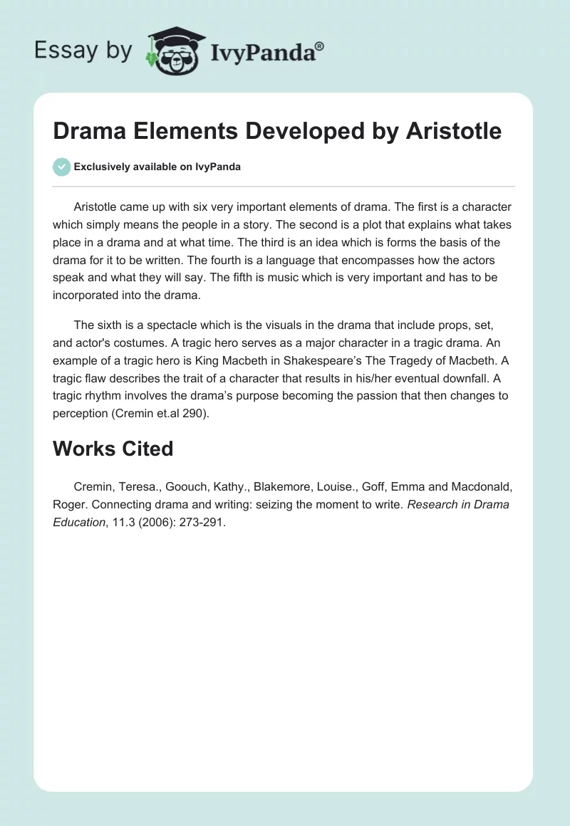 Drama Elements Developed by Aristotle. Page 1