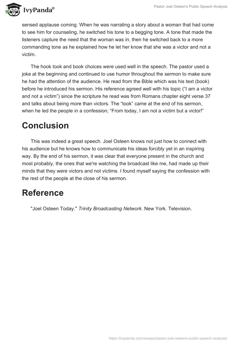 Pastor Joel Osteen's Public Speech Analysis. Page 2