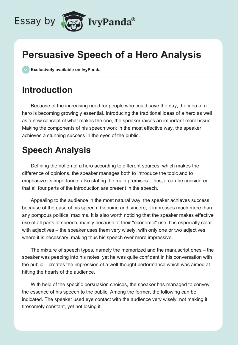 Persuasive Speech of a Hero Analysis. Page 1
