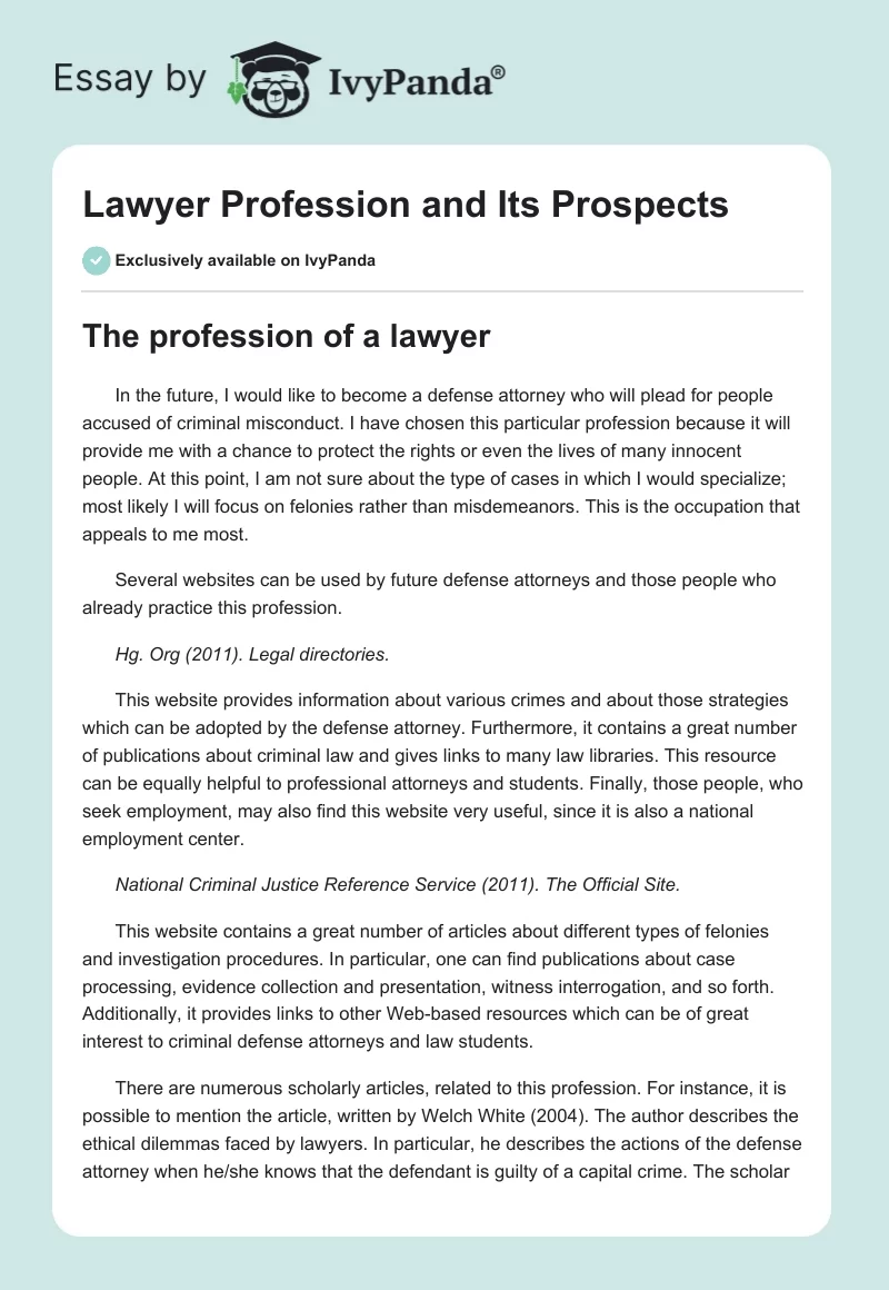 Lawyer Profession and Its Prospects. Page 1