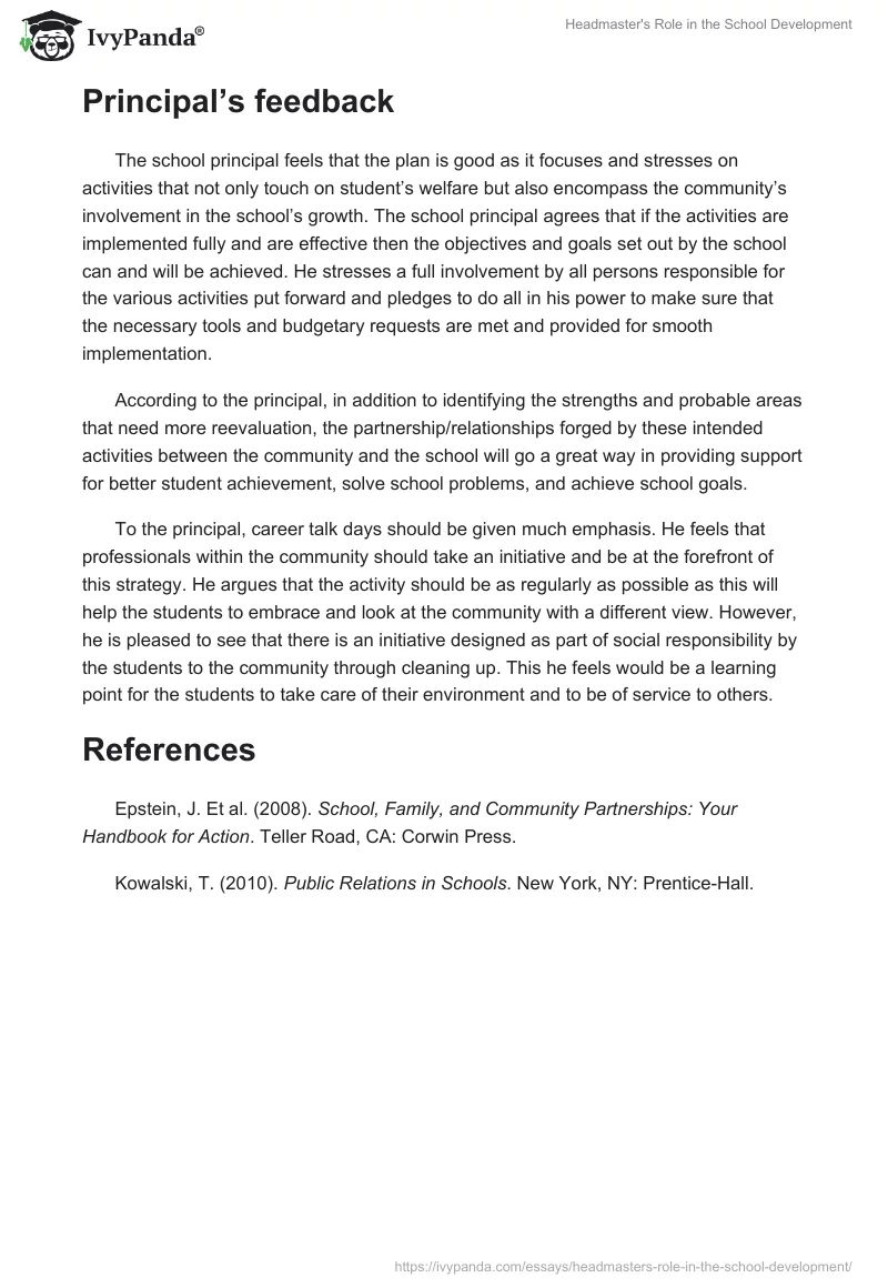 Headmaster's Role in the School Development. Page 5