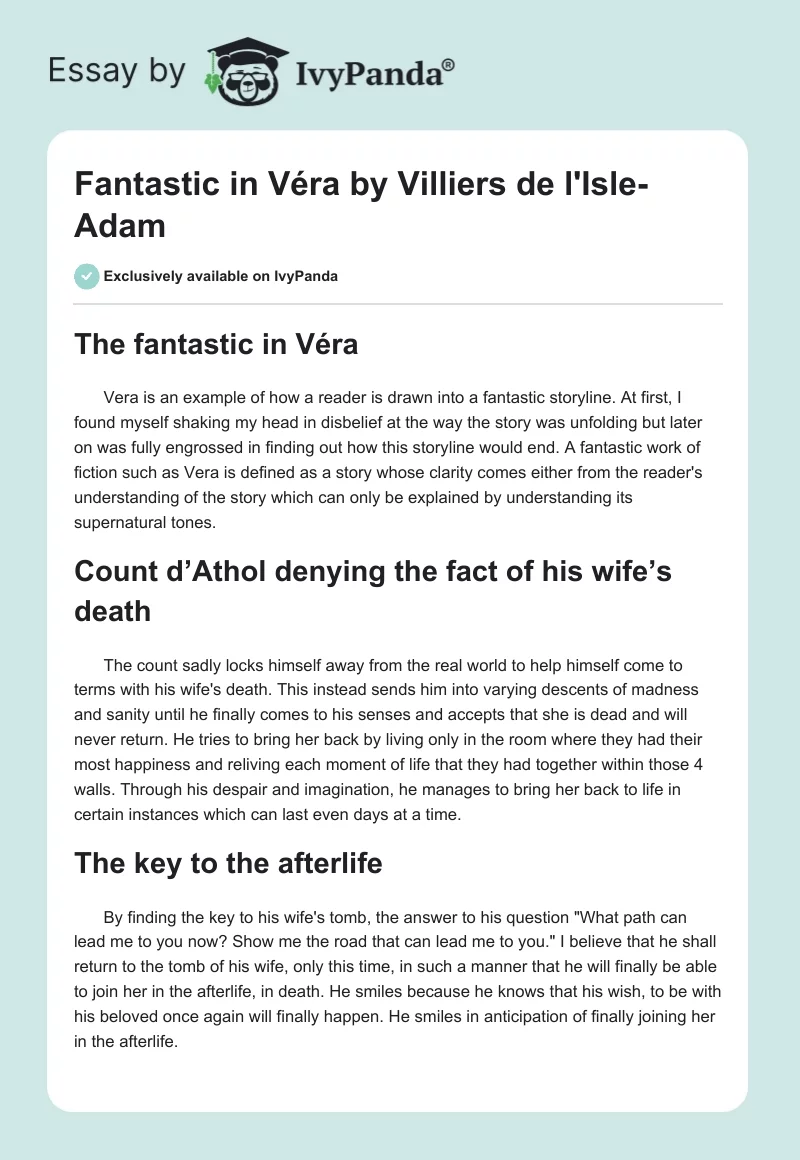 Fantastic in "Véra" by Villiers de l'Isle-Adam. Page 1