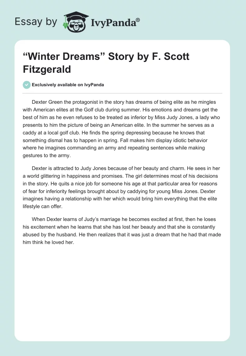 “Winter Dreams” Story by F. Scott Fitzgerald. Page 1