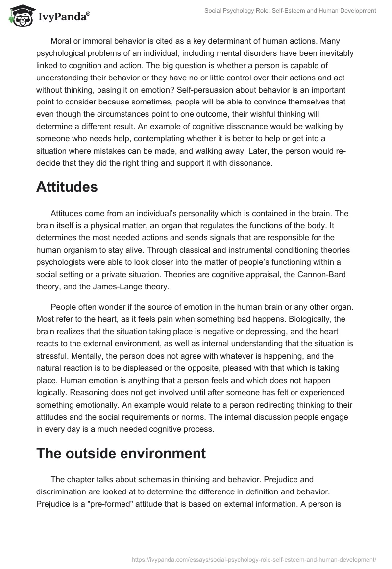 Social Psychology Role: Self-Esteem and Human Development. Page 2