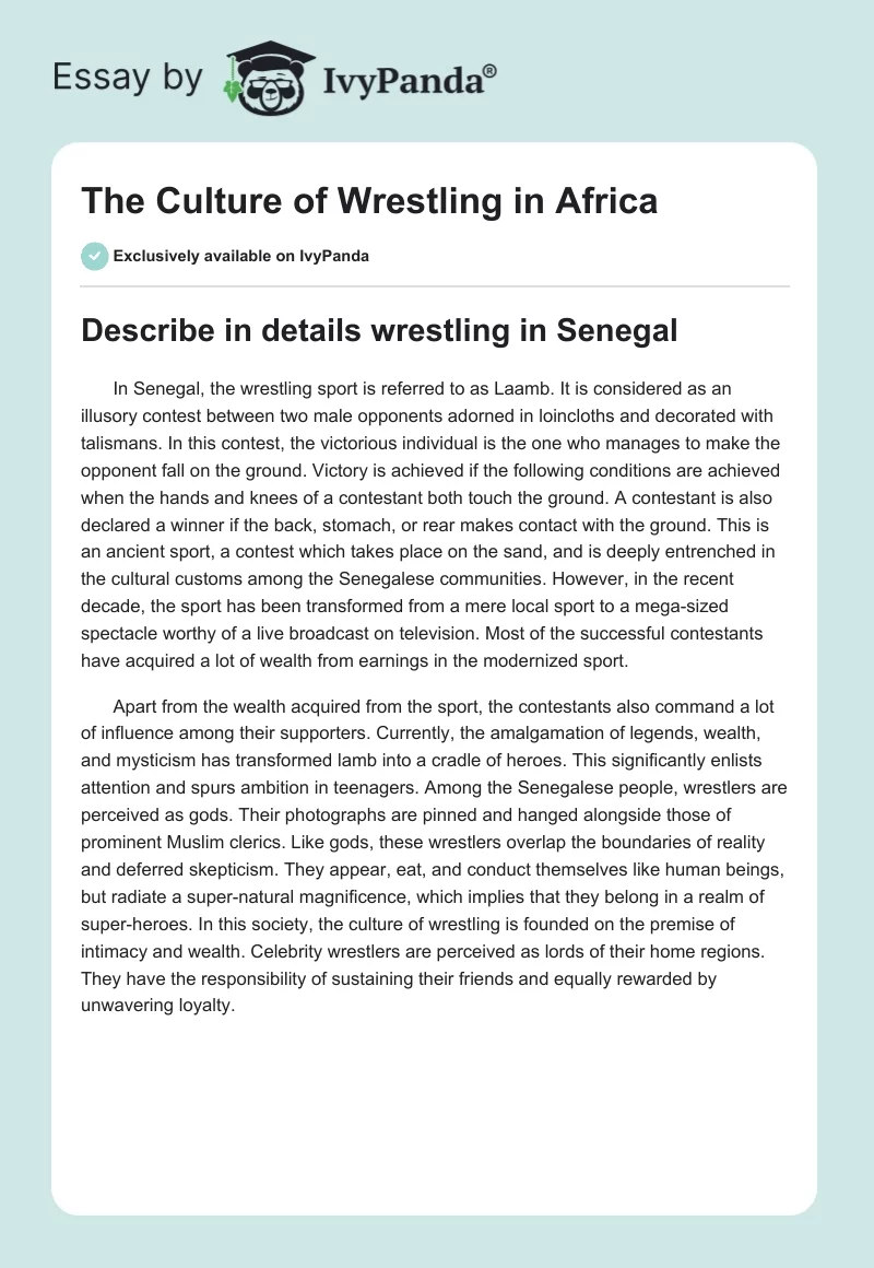 The Culture of Wrestling in Africa. Page 1